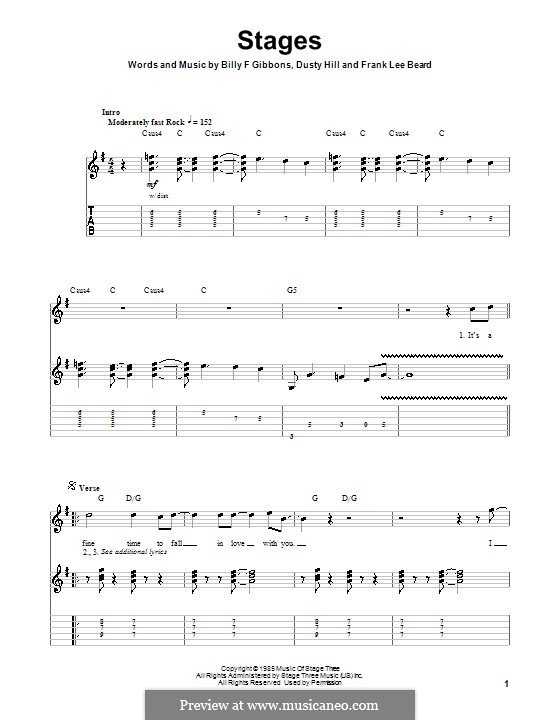 Stages (ZZ Top): For guitar with tab by Billy F Gibbons, Dusty Hill, Frank Lee Beard