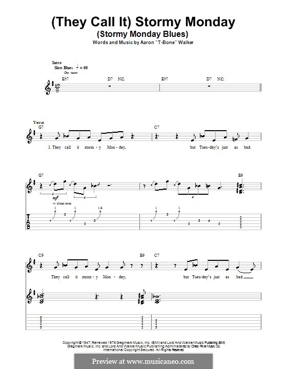 (They Call It) Stormy Monday (Stormy Monday Blues): For guitar with tab by T-Bone Walker