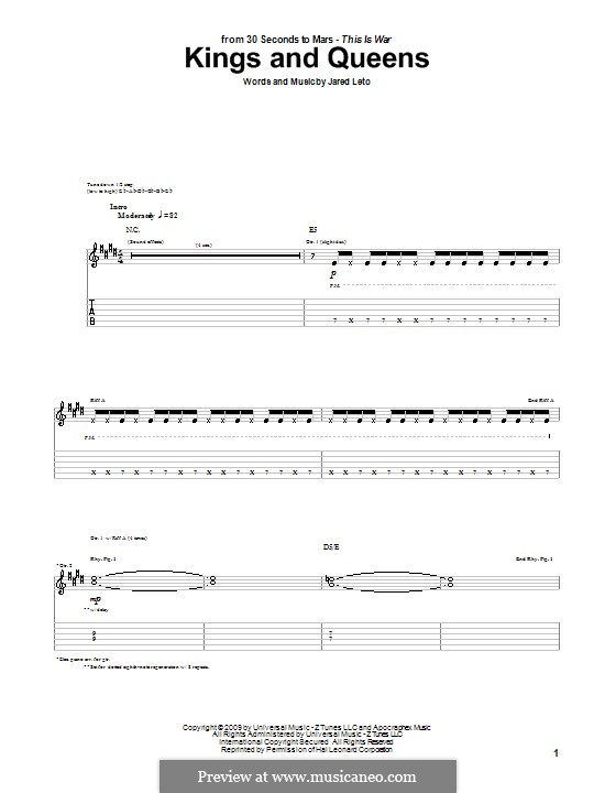 Kings and Queens (30 Seconds to Mars): For guitar with tab by Jared Leto