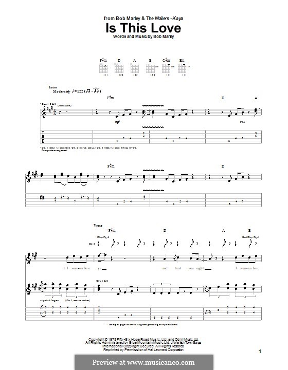 Is This Love: For guitar with tab by Bob Marley