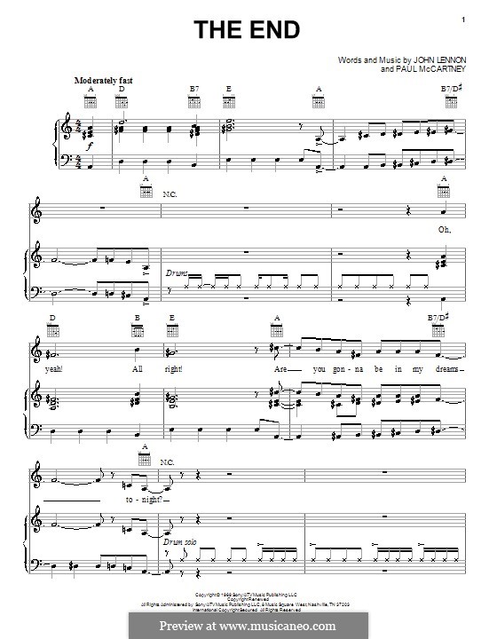 The End (The Beatles): For voice and piano (or guitar) by John Lennon, Paul McCartney