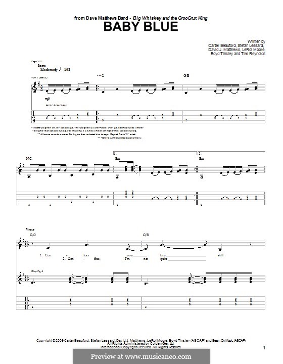 Baby Blue (Dave Matthews Band): For guitar with tab by Boyd Tinsley, Carter Beauford, David J. Matthews, Leroi Moore, Stefan Lessard, Tim Reynolds