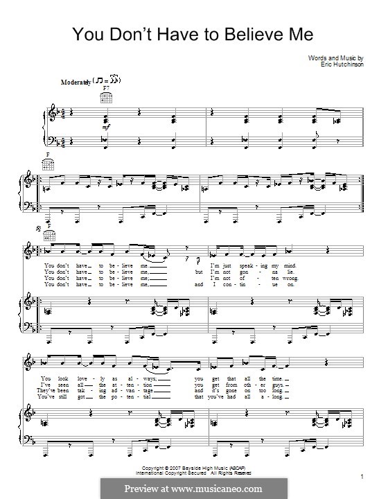 You Don't Have to Believe Me: For voice and piano (or guitar) by Eric Hutchinson