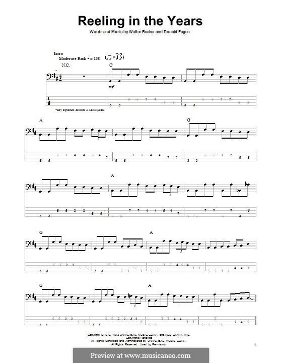 Reelin' in the Years (Steely Dan): For bass guitar with tab by Donald Fagen, Walter Becker