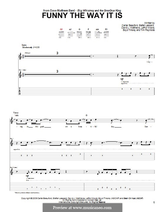 Funny the Way It Is (Dave Matthews Band): For guitar with tab by Boyd Tinsley, Carter Beauford, David J. Matthews, Leroi Moore, Stefan Lessard, Tim Reynolds