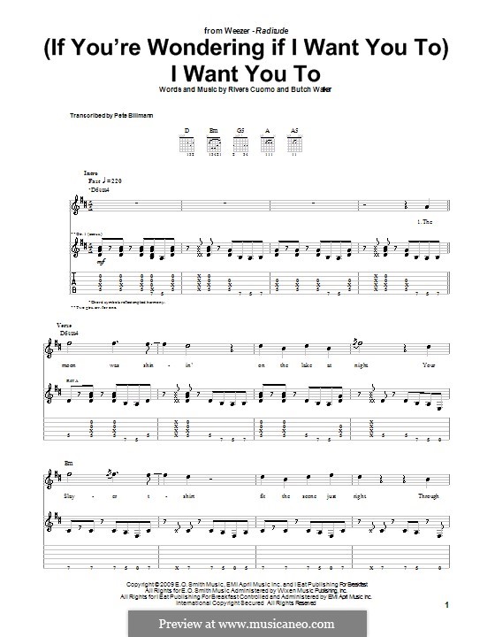 (If You're Wondering if I Want You to) I Want You to (Weezer): For guitar with tab by Butch Walker, Rivers Cuomo