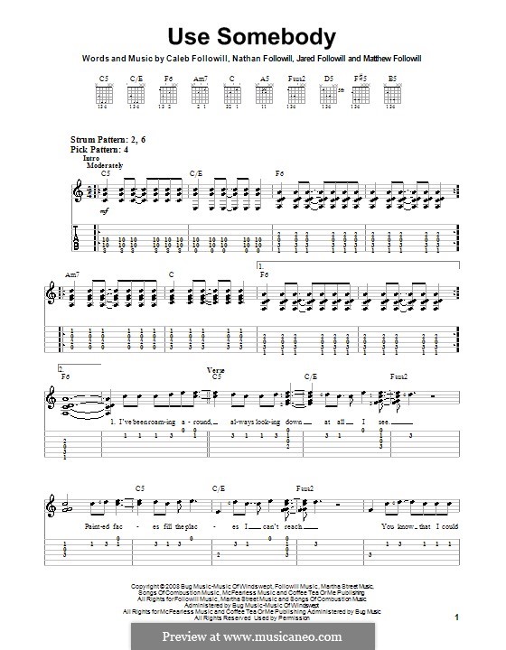 Use Somebody (Kings of Leon): For guitar (very easy version) by Anthony Caleb Followill, Jared Followill, Matthew Followill, Nathan Followill