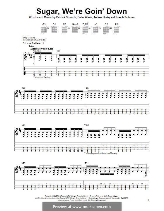 Sugar, We're Goin' Down (Fall Out Boy): For guitar (very easy version) by Andrew Hurley, Joseph Trohman, Patrick Stump, Peter Wentz