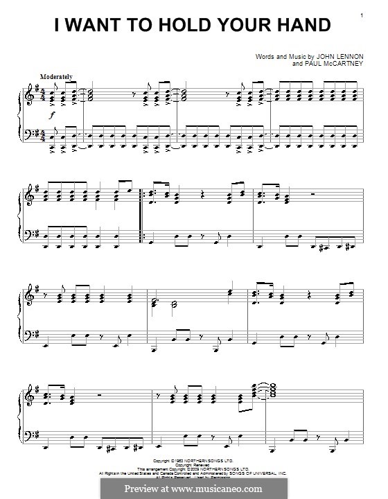 I Want to Hold Your Hand (The Beatles): For piano by John Lennon, Paul McCartney