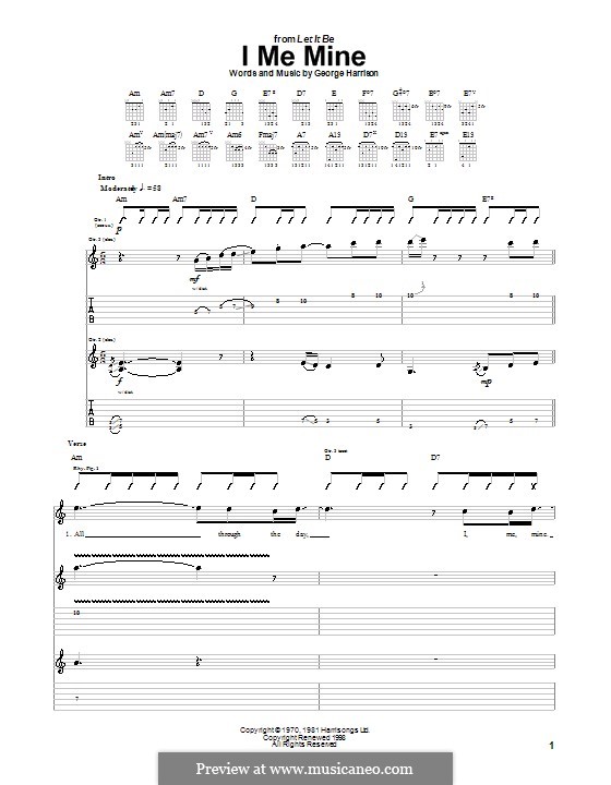 I Me Mine (The Beatles): For guitar with tab by George Harrison