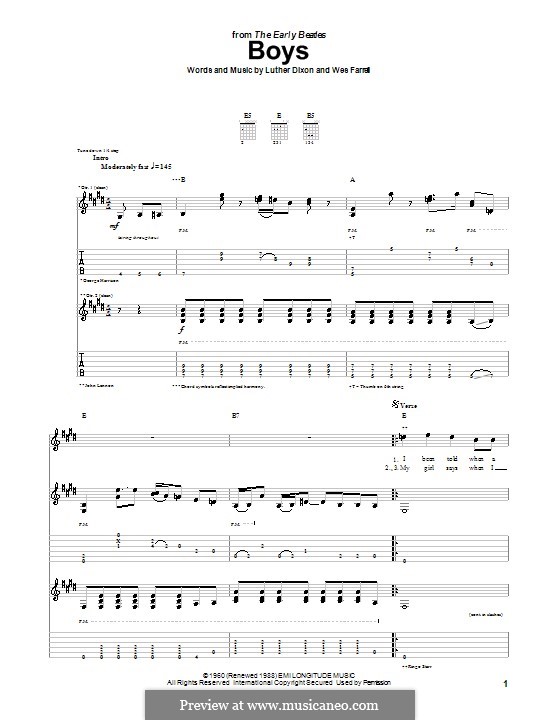 Boys (The Beatles): For guitar with tab by Luther Dixon, Wes Farrell