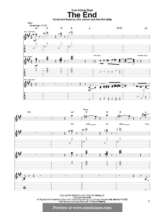 The End (The Beatles): For guitar with tab by John Lennon, Paul McCartney