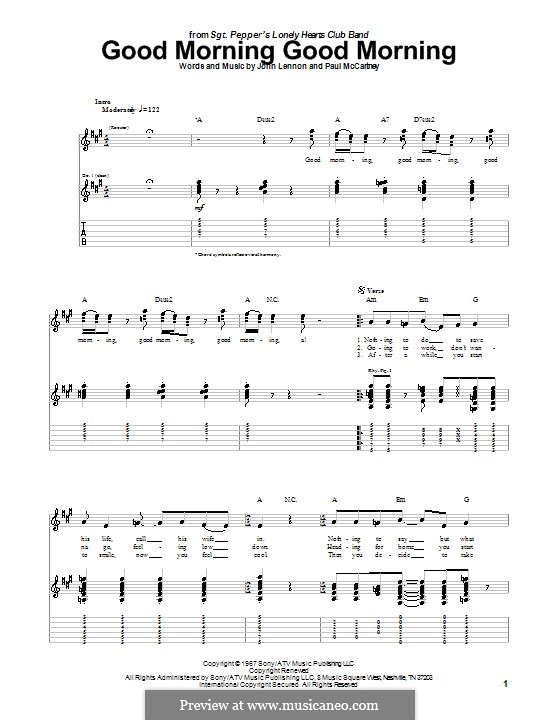 Good Morning Good Morning (The Beatles): For guitar with tab by John Lennon, Paul McCartney