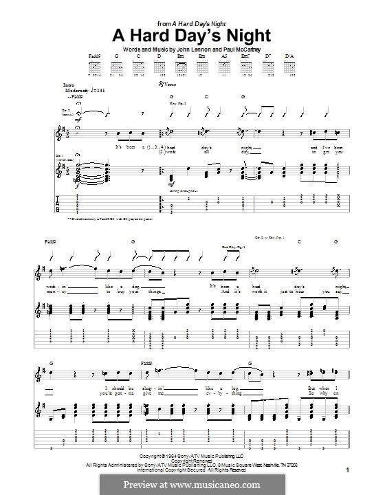 A Hard Day's Night (The Beatles): For guitar with tab by John Lennon, Paul McCartney