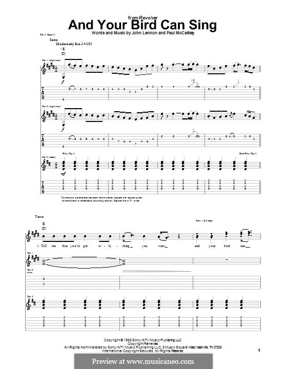 And Your Bird Can Sing (The Beatles): For guitar with tabulature by John Lennon, Paul McCartney