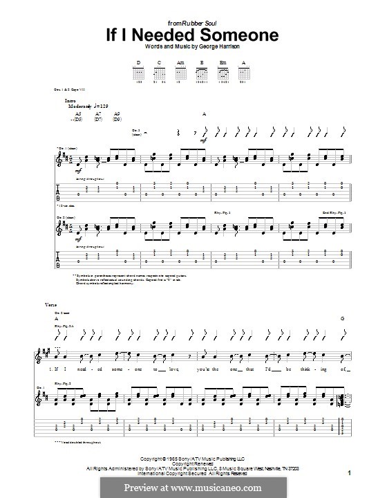 If I Needed Someone (The Beatles): For guitar with tab by George Harrison