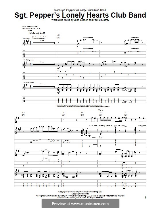 Sgt. Pepper's Lonely Hearts Club Band (The Beatles): For guitar with tab by John Lennon, Paul McCartney