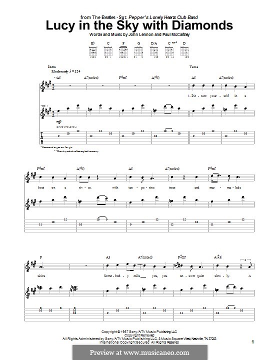 Lucy in the Sky with Diamonds (The Beatles): For guitar with tab (high quality sheet music) by John Lennon, Paul McCartney