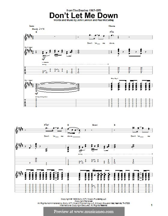 Don't Let Me Down (The Beatles): For guitar by John Lennon, Paul McCartney