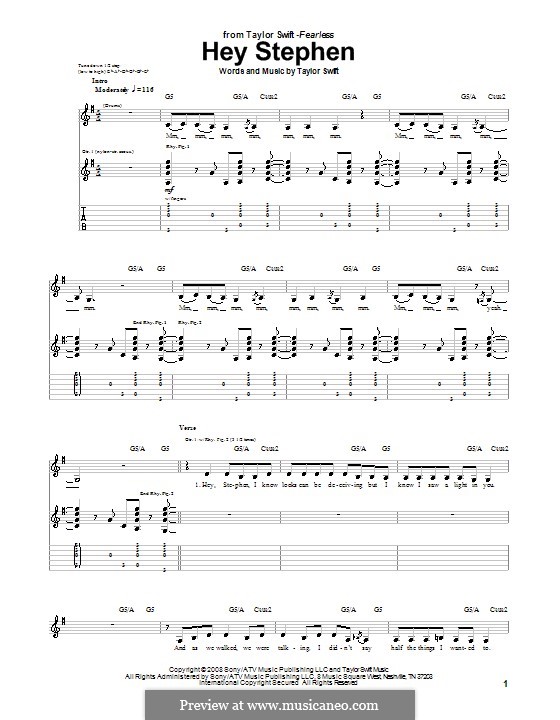 Hey Stephen: For guitar with tab by Taylor Swift