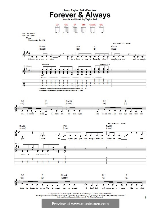 Forever and Always: For guitar with tab by Taylor Swift