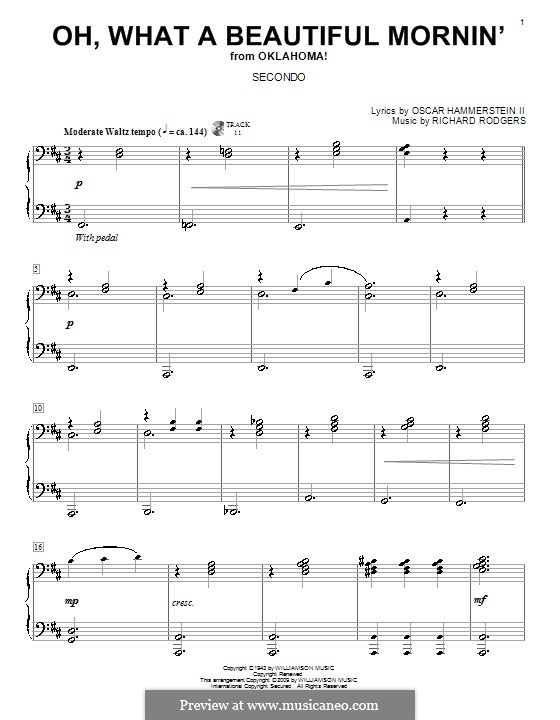 Oh, What a Beautiful Mornin' (from 'Oklahoma!'): For piano four hands by Richard Rodgers