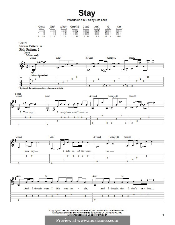 Stay: For guitar (very easy version) by Lisa Loeb