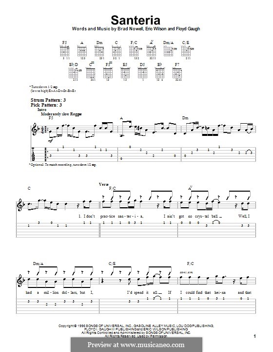 Santeria (Sublime): For guitar (very easy version) by Brad Nowell, Eric Wilson, Floyd Gaugh