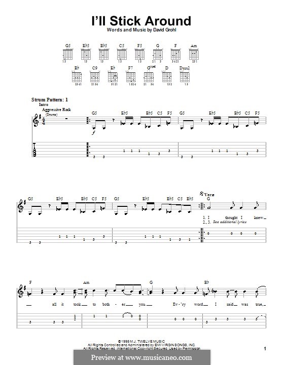 I'll Stick Around (Foo Fighters): For guitar (very easy version) by David Grohl