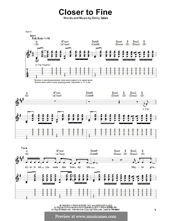 Closer to Fine (Indigo Girls): For guitar with tab by Emily Saliers