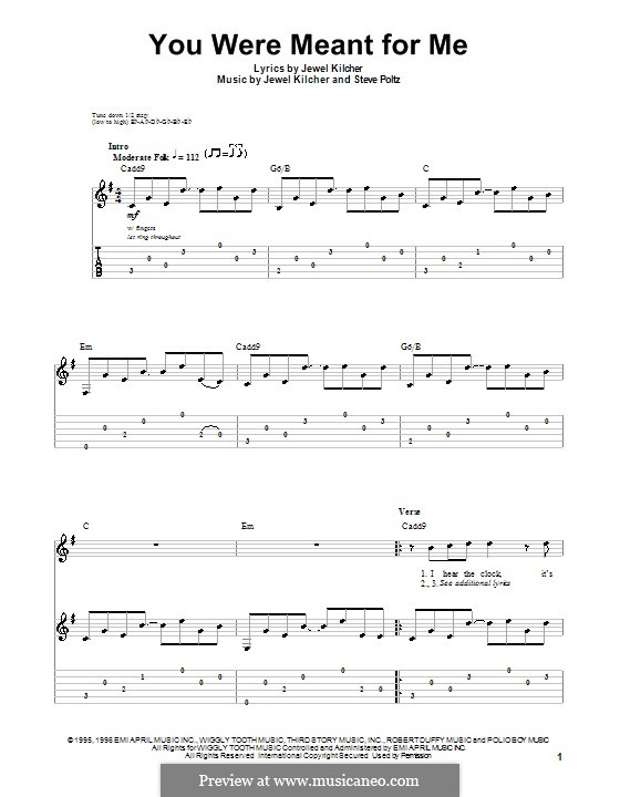 You Were Meant for Me (Jewel): For guitar with tab by Jewel Kilcher, Steve Poltz