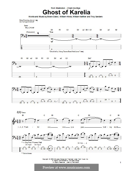 Ghost of Karelia (Mastodon): For bass guitar with tab by Brann Dailor, Troy Sanders, William Hinds, William Kelliher