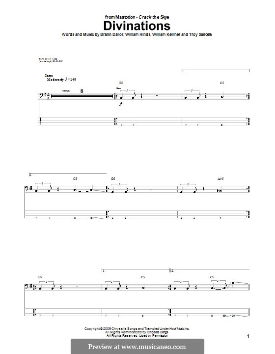 Divinations (Mastodon): For bass guitar with tab by Brann Dailor, Troy Sanders, William Hinds, William Kelliher