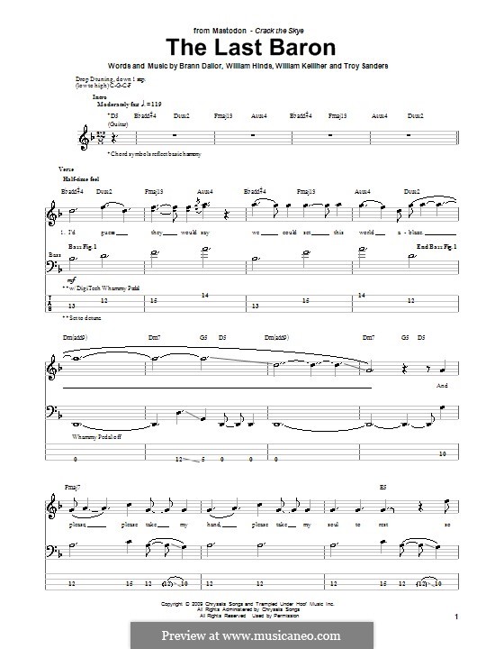 The Last Baron (Mastodon): For bass guitar with tab by Brann Dailor, Troy Sanders, William Hinds, William Kelliher