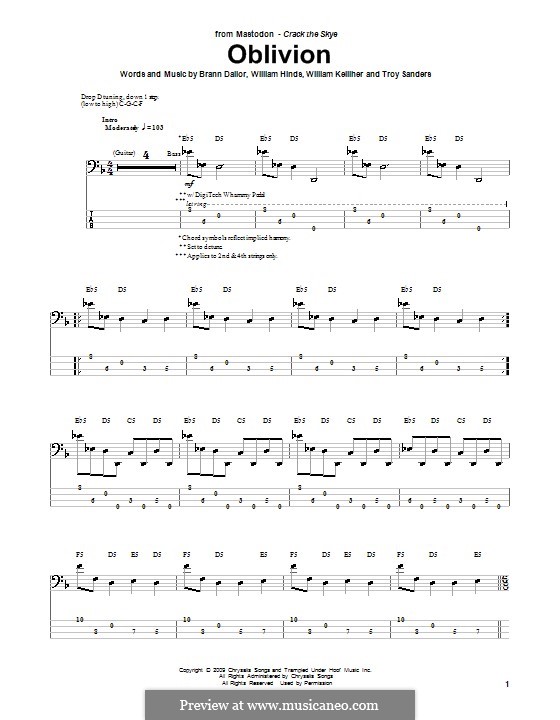 Oblivion (Mastodon): For bass guitar with tab by Brann Dailor, Troy Sanders, William Hinds, William Kelliher