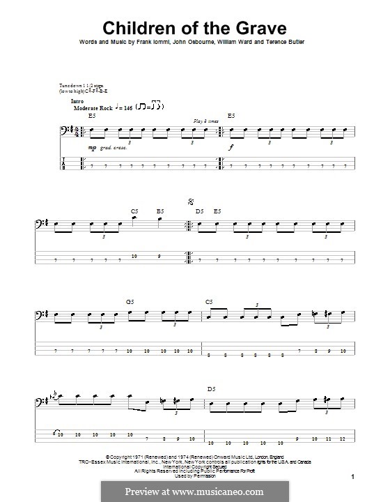 Children of the Grave (Black Sabbath): For bass guitar with tab by Geezer Butler, Ozzy Osbourne, Tony Iommi, Bill Ward