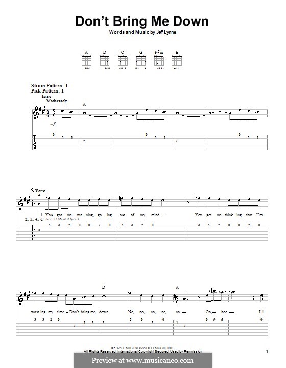 Don't Bring Me Down (Electric Light Orchestra): For guitar (very easy version) by Jeff Lynne