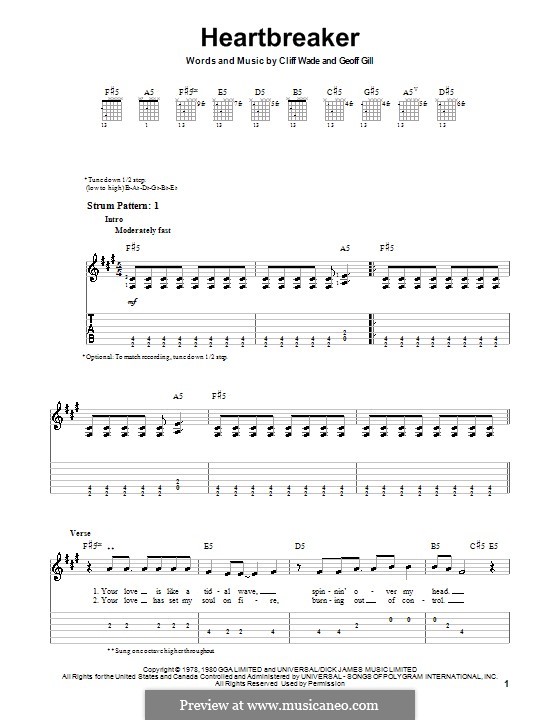 Heartbreaker (Pat Benatar): For guitar (very easy version) by Cliff Wade, Geoff Gill