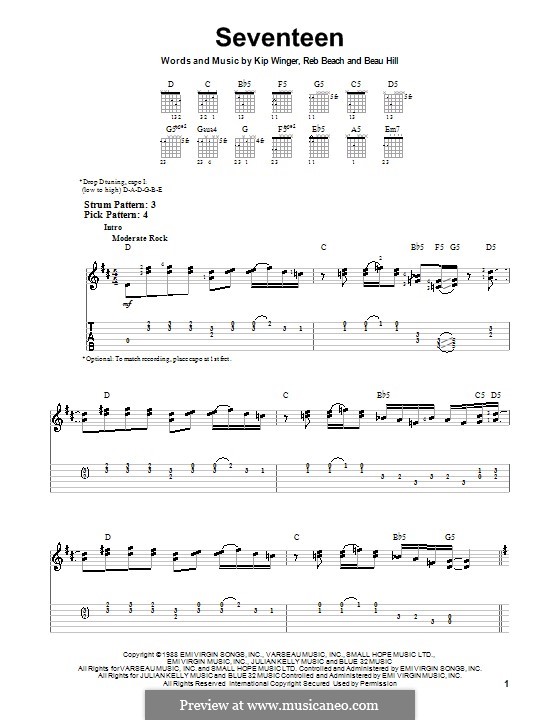 Seventeen (Winger): For guitar (very easy version) by Beau Hill, Kip Winger, Reb Beach