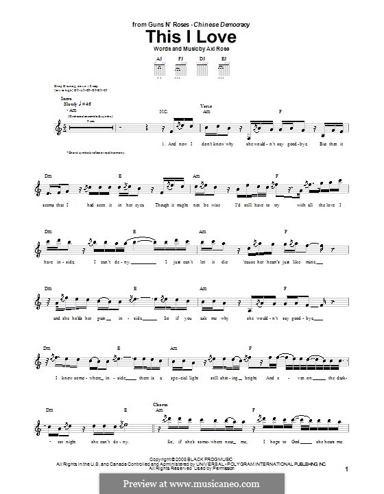 This I Love (Guns N' Roses): For guitar with tab by W. Axl Rose