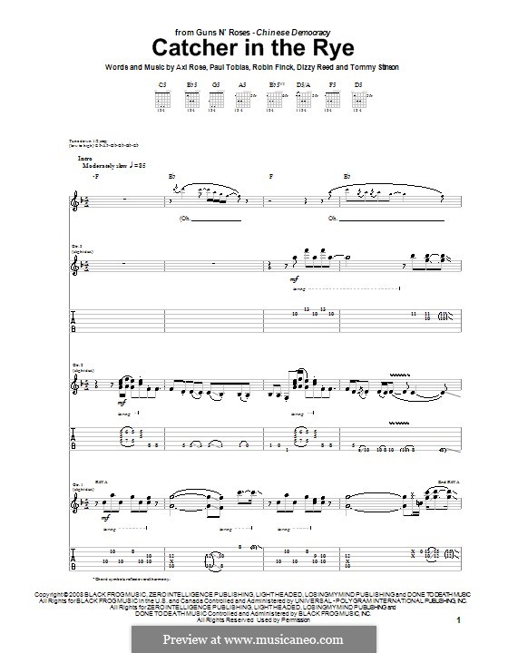 Catcher in the Rye (Guns N' Roses): For guitar with tab by W. Axl Rose, Dizzy Reed, Paul Tobias, Robin Finck, Tommy Stinson