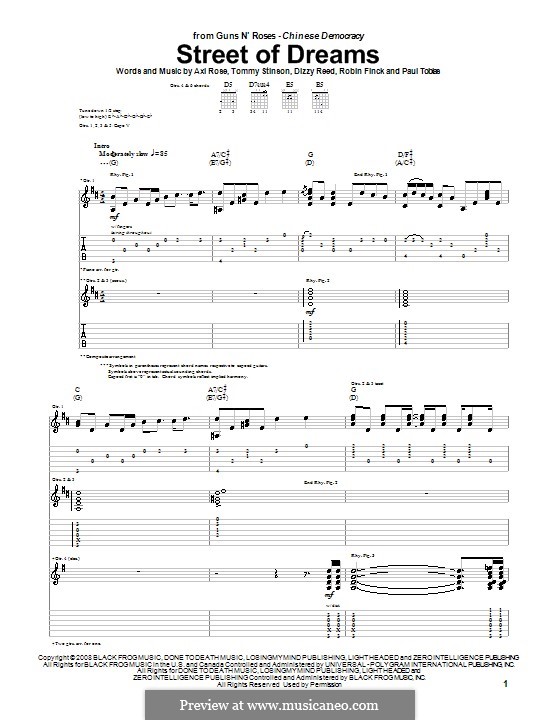 Street of Dreams (Guns N' Roses): For guitar with tab by W. Axl Rose, Dizzy Reed, Paul Tobias, Robin Finck, Tommy Stinson