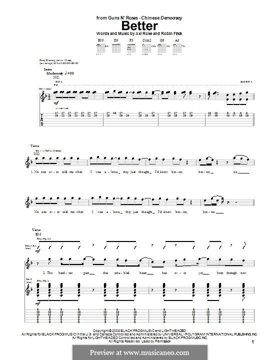 Better (Guns N' Roses): For guitar with tab by W. Axl Rose, Robin Finck