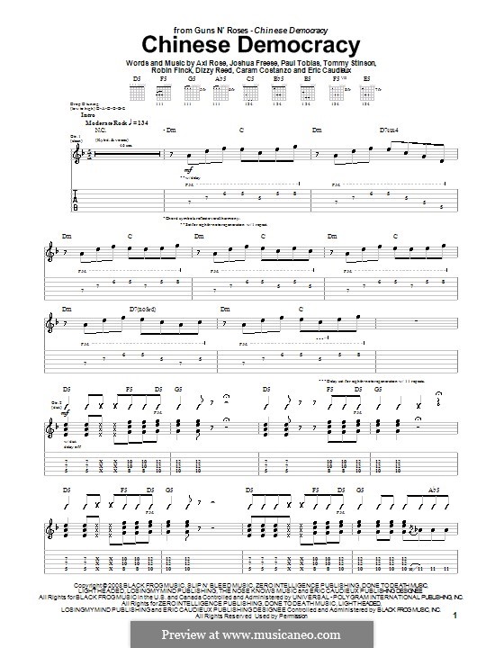 Chinese Democracy (Guns N' Roses): For guitar with tab by W. Axl Rose, Caram Costanzo, Dizzy Reed, Eric Caudieux, Joshua Freese, Paul Tobias, Robin Finck, Tommy Stinson