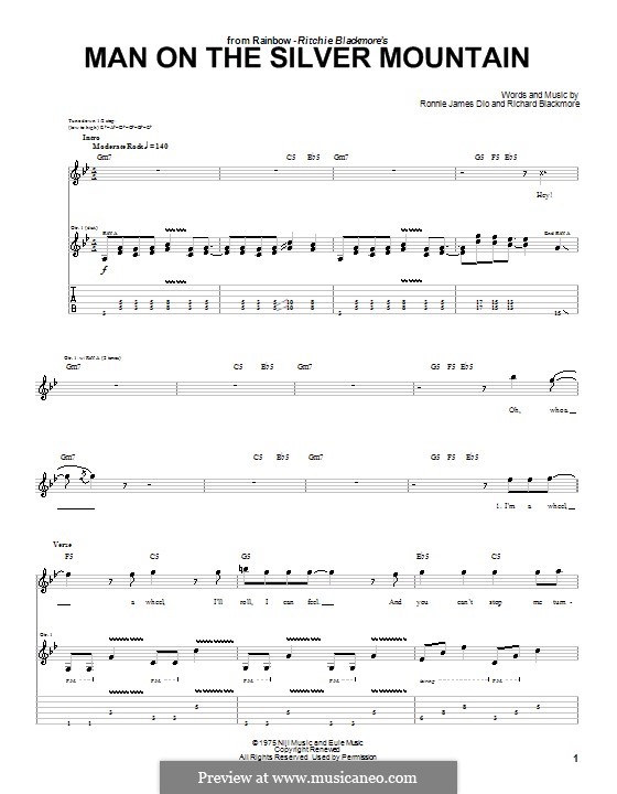 Man on the Silver Mountain (Rainbow): For guitar with tab by Ritchie Blackmore, Ronnie James Dio