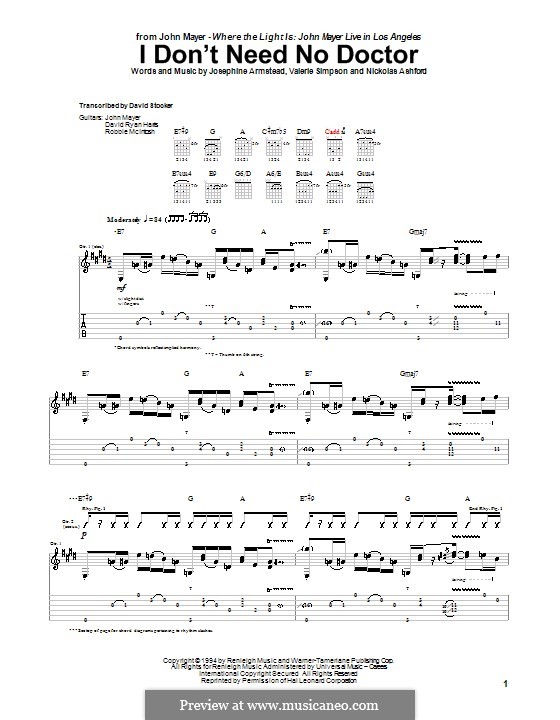 I Don't Need No Doctor: For guitar with tab by Josephine Armstead, Nicholas Ashford, Valerie Simpson