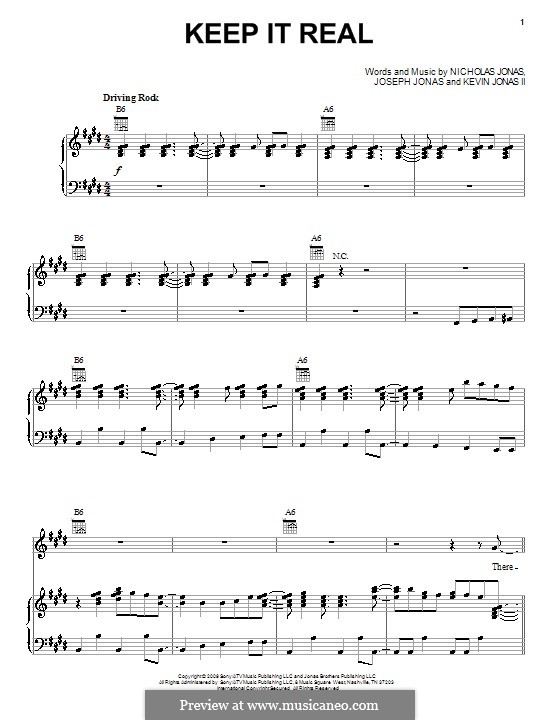 Keep It Real (Jonas Brothers): For voice and piano (or guitar) by Joseph Jonas, Kevin Jonas Sr., Nicholas Jonas