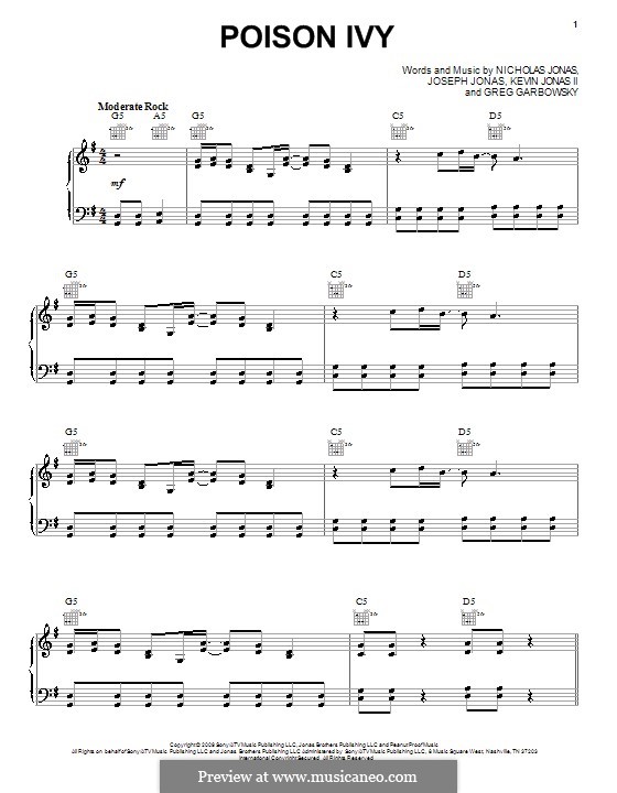 Poison Ivy (Jonas Brothers): For voice and piano (or guitar) by Greg Garbowsky, Joseph Jonas, Kevin Jonas Sr., Nicholas Jonas
