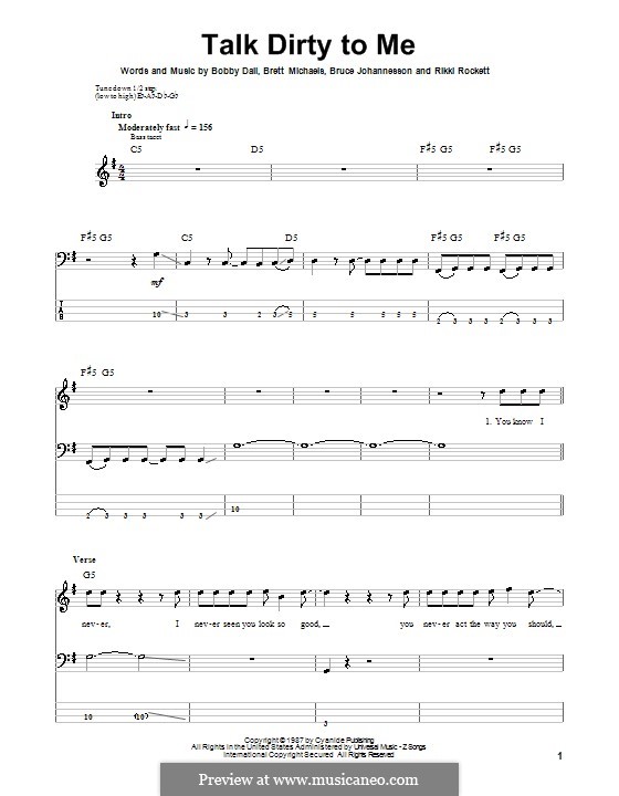 Talk Dirty to Me (Poison): For bass guitar with tab by Bobby Dall, Bret Michaels, C.C. DeVille, Rikki Rockett