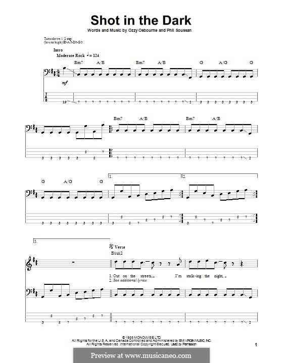 Shot in the Dark: For bass guitar with tab by Phil Soussan